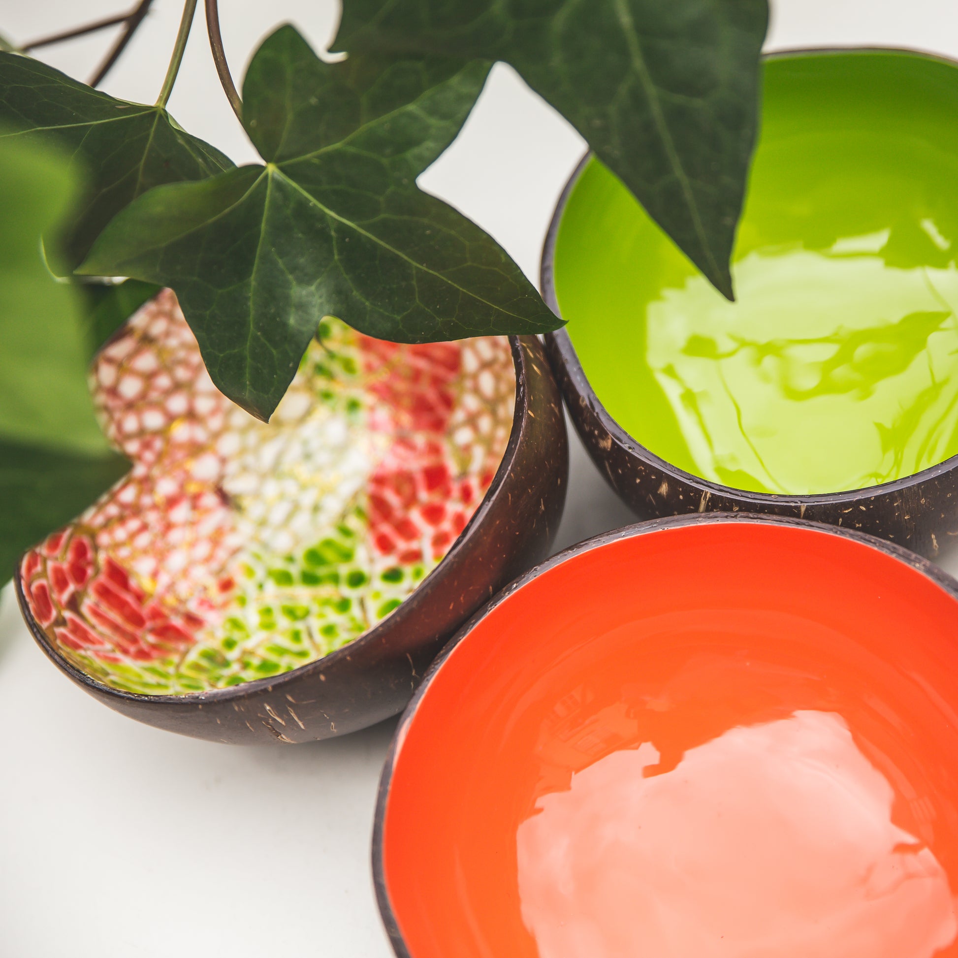 oranje groene kokosnootpotjes